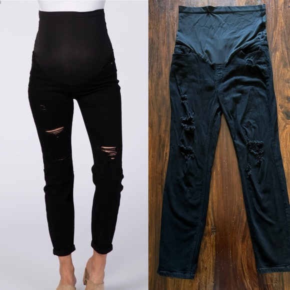 Pinkblush Denim - PinkBlush Black Distressed Skinny Cuffed Maternity Jeans